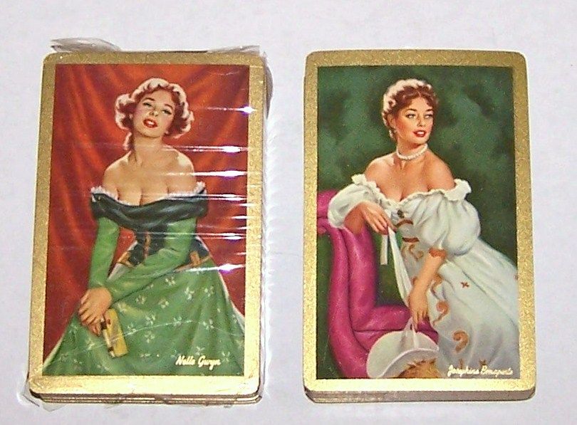 2 Decks Arrco (Duratone) Glamour/Pin-Up Playing Cards, $25/ea., "Josephine Bonaparte" and "Nelle Gwyn," Artist Unknown, c.1950s 2 Decks Arrco (Duratone) Glamour/Pin-Up Playing Cards, $25/ea., "Josephine Bonaparte" and "Nelle Gwyn," Artist Unknown, c.1950s