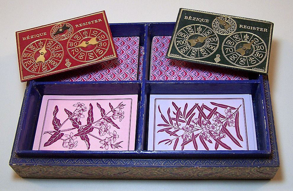 Bezique Set, Anglo-Indian Kashmiri (Srinagar) Painted Wood Box w/ De La Rue Playing Cards, c.1870 Bezique Set, Anglo-Indian Kashmiri (Srinagar) Painted Wood Box w/ De La Rue Playing Cards, c.1870