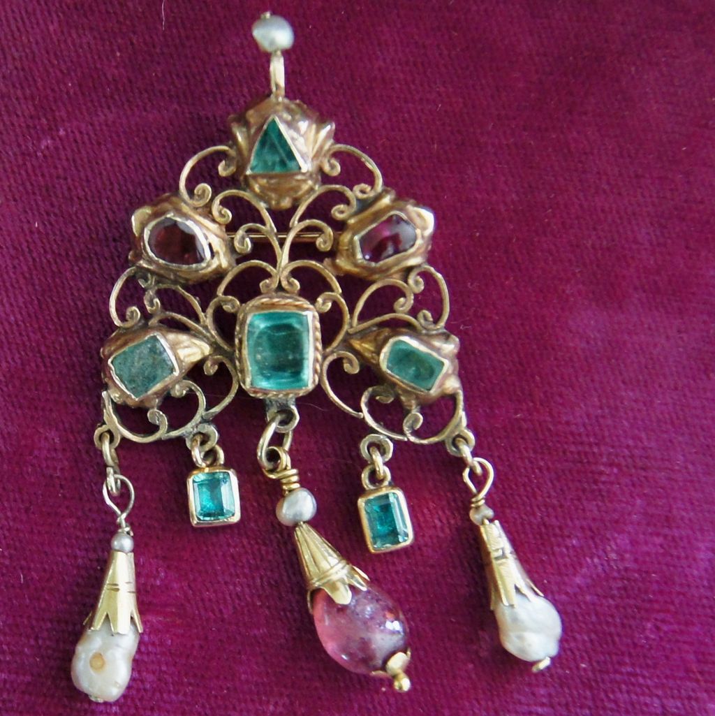 Antique Emerald, Ruby & Pink Tourmaline Brooch Antique Emerald, Ruby & Pink Tourmaline Brooch