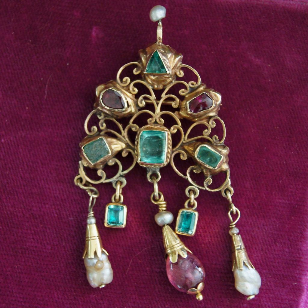 Antique Emerald, Ruby & Pink Tourmaline Brooch Antique Emerald, Ruby & Pink Tourmaline Brooch