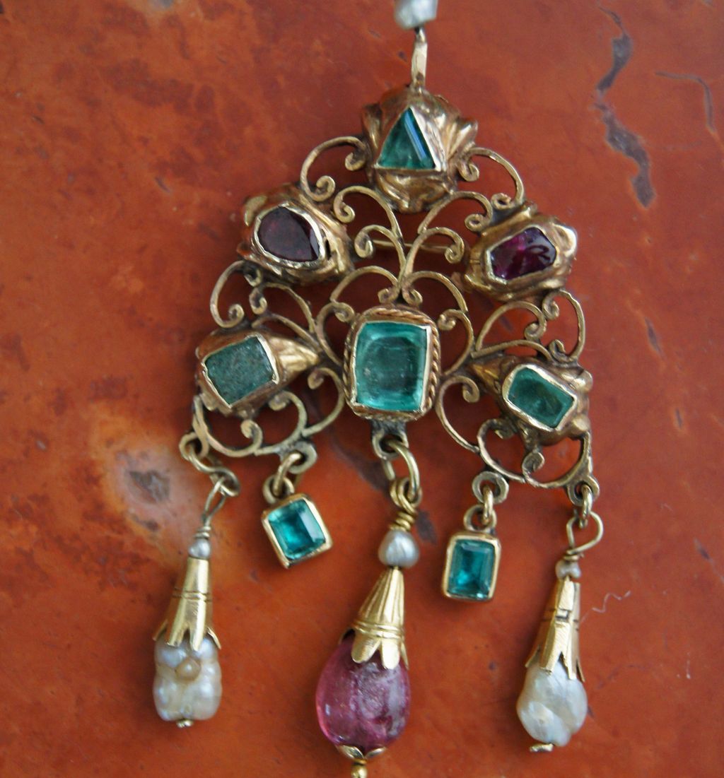 Antique Emerald, Ruby & Pink Tourmaline Brooch Antique Emerald, Ruby & Pink Tourmaline Brooch