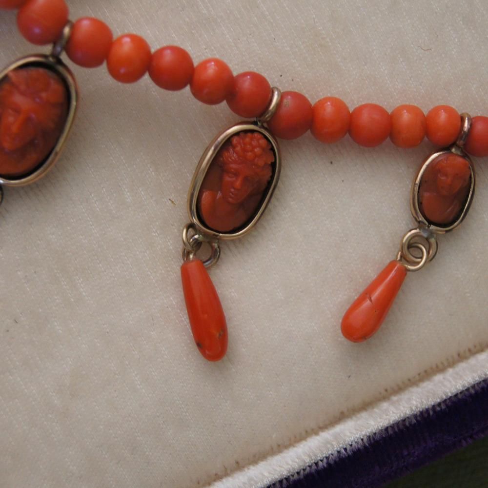 Victorian Coral Cameo Drop Necklace Victorian Coral Cameo Drop Necklace