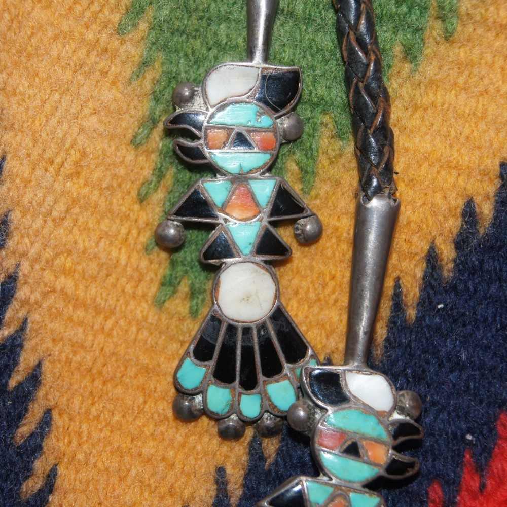 Zuni Frank Vacit Thunderbird Hopi Bird Inlay Bolo Tie Zuni Frank Vacit Thunderbird Hopi Bird Inlay Bolo Tie