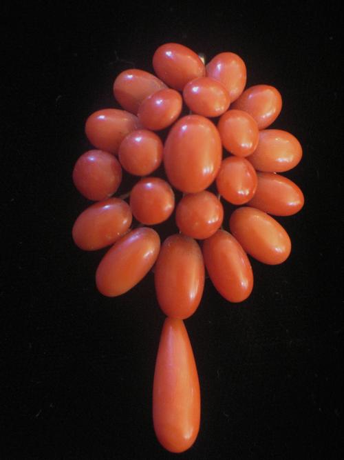 Antique Victorian Coral Brooch w/Coral Drop Antique Victorian Coral Brooch w/Coral Drop