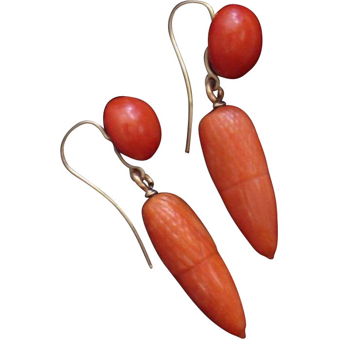 Victorian Coral Earrings with Acorn Drop Victorian Coral Earrings with Acorn Drop