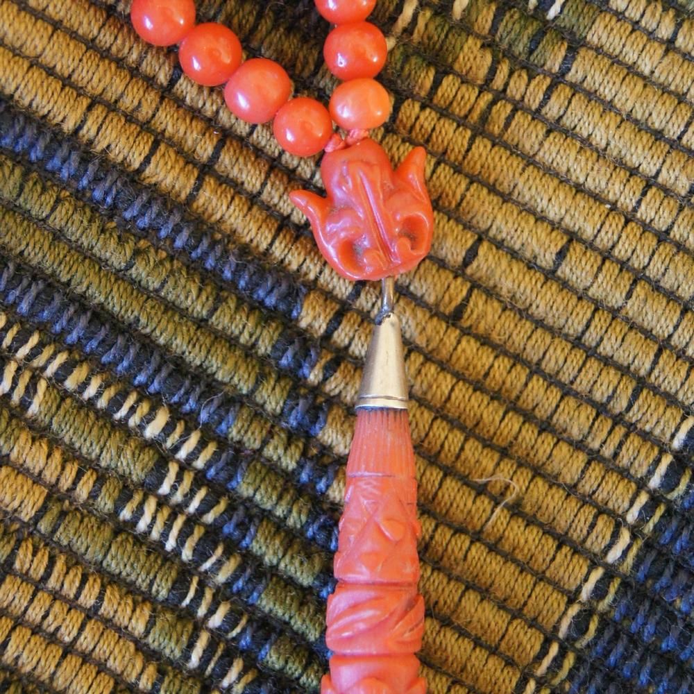 Victorian Coral Necklace With Carved Coral Pendant and Carved Coral Clasp Victorian Coral Necklace With Carved Coral Pendant and Carved Coral Clasp