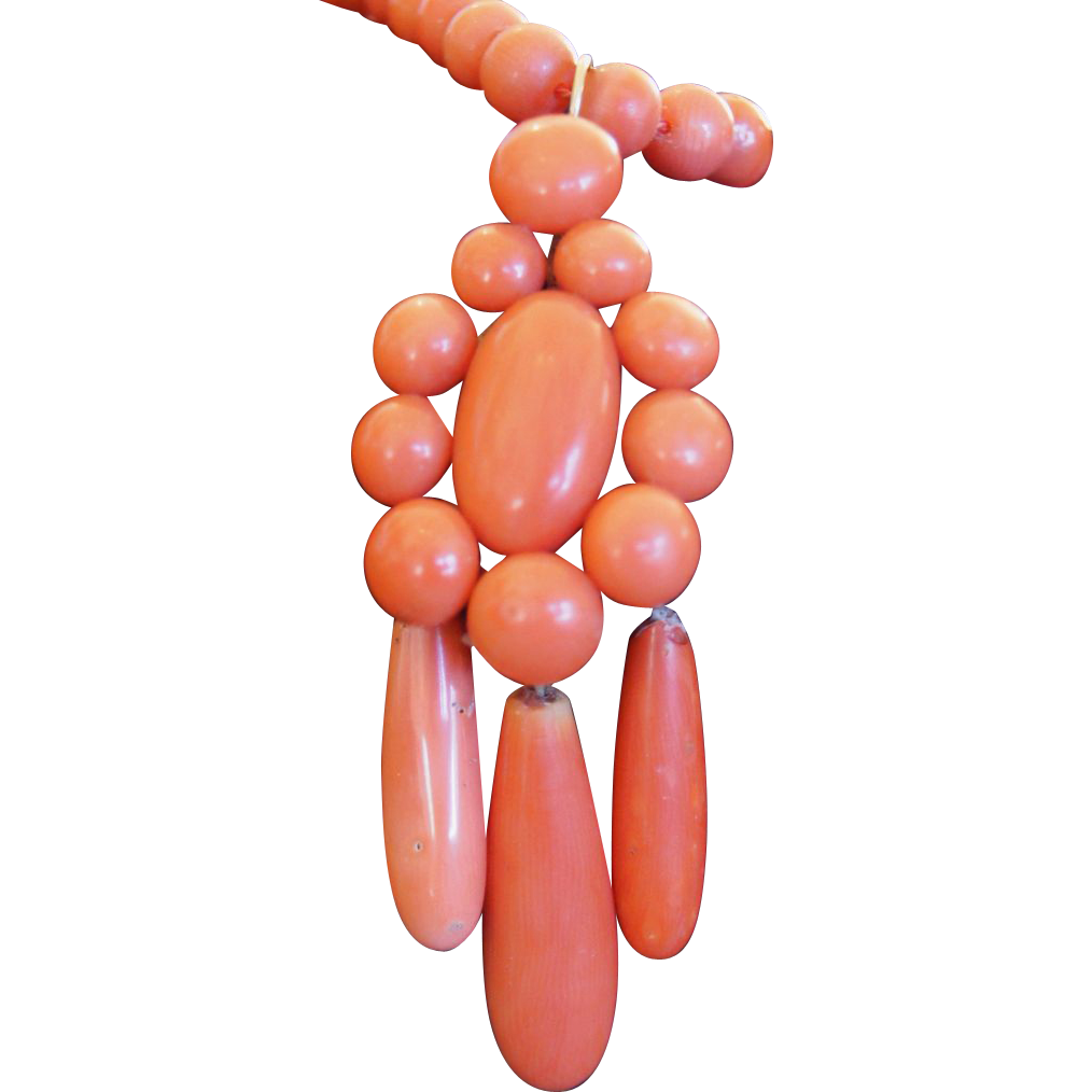 Victorian Coral Necklace And Pendant With drops Victorian Coral Necklace And Pendant With drops