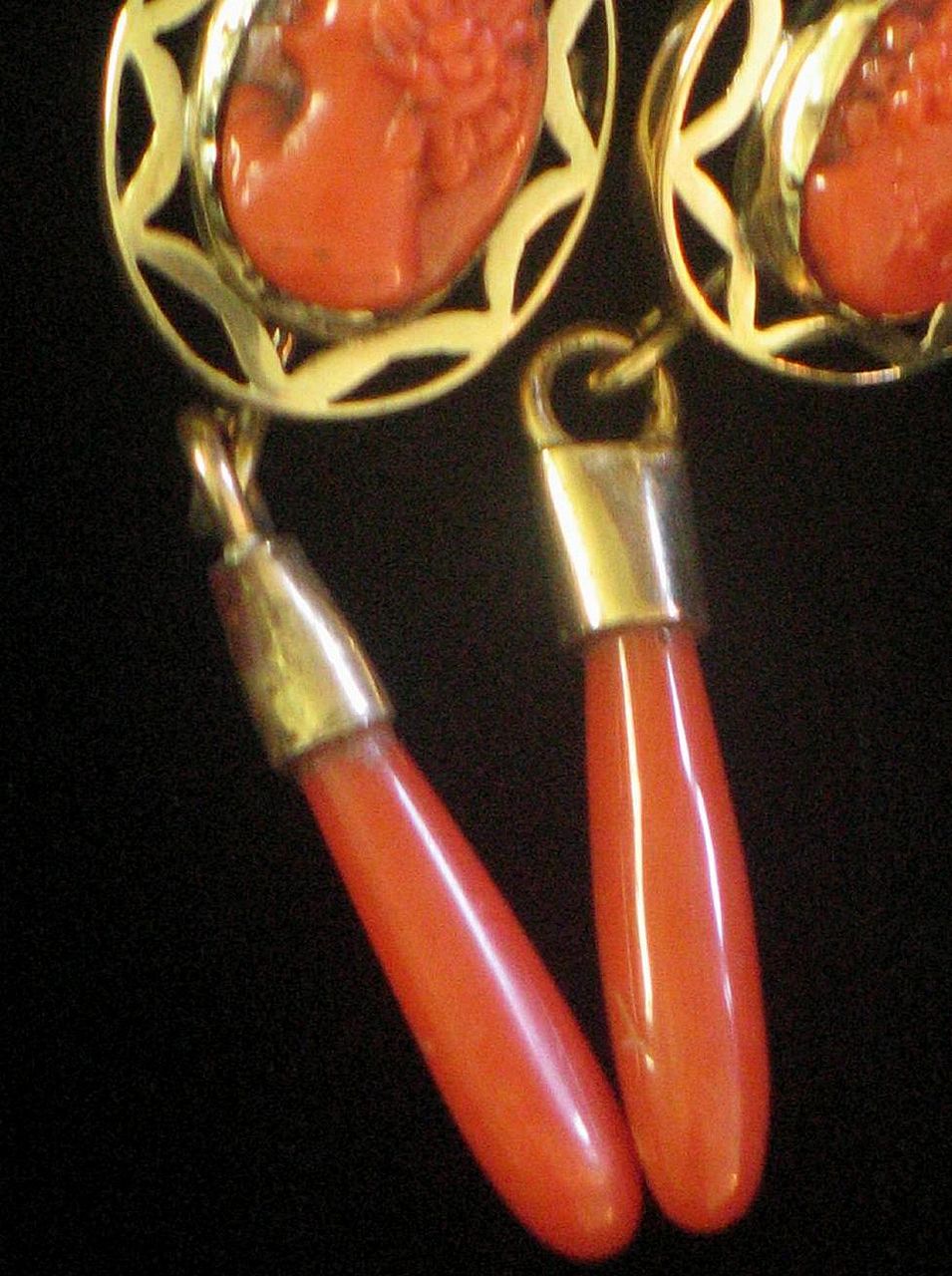 Vintage Coral Cameo Drop Earrings Vintage Coral Cameo Drop Earrings