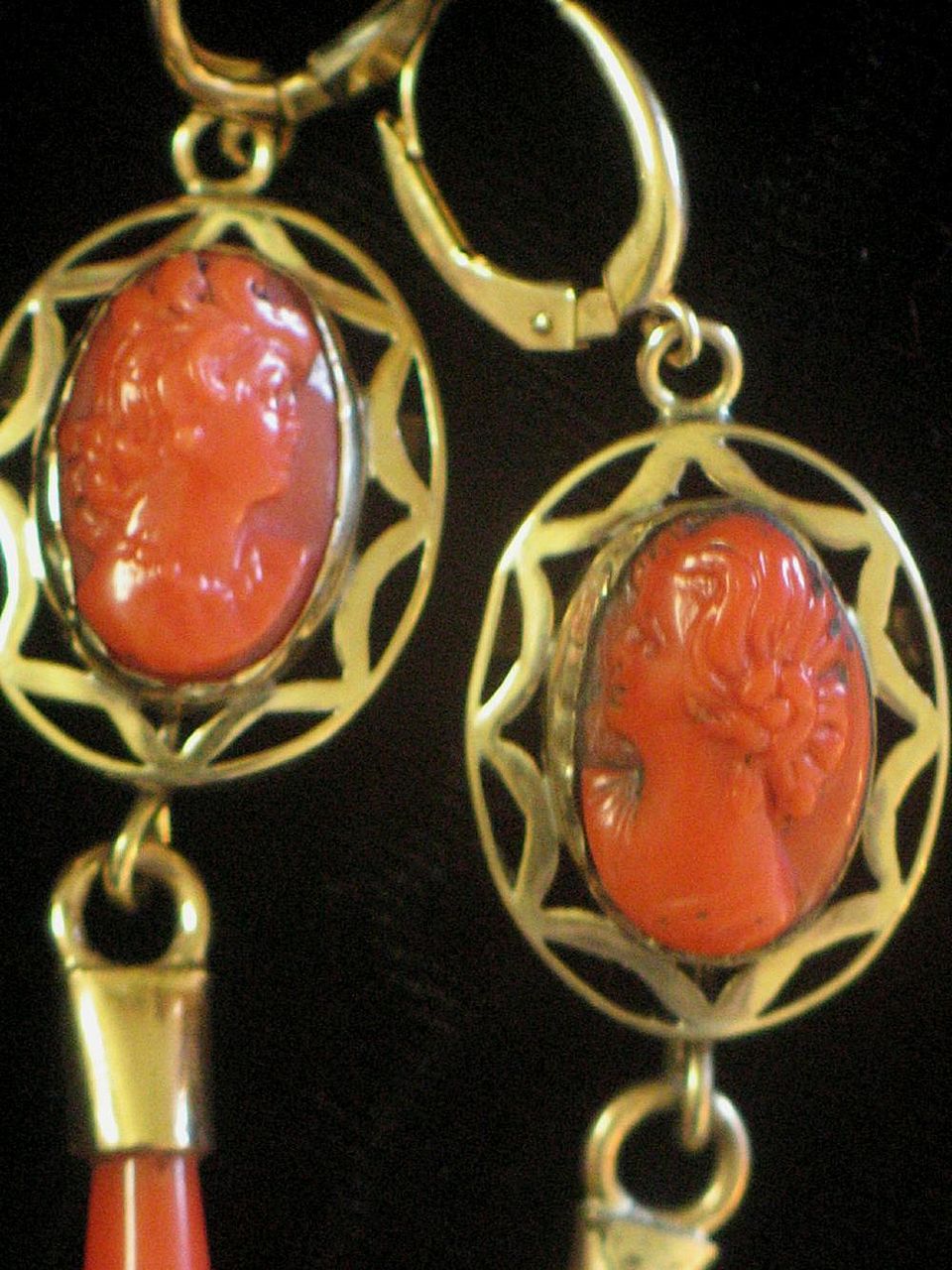 Vintage Coral Cameo Drop Earrings Vintage Coral Cameo Drop Earrings