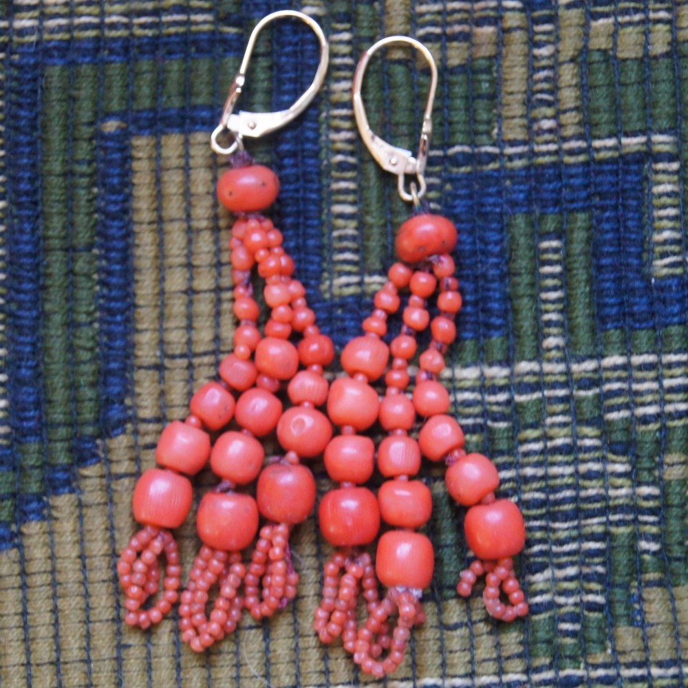 Victorian Coral Tassel Earrings Victorian Coral Tassel Earrings