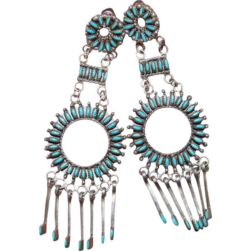 Vintage Zuni Needlepoint Turquoise Earrings Vintage Zuni Needlepoint Turquoise Earrings
