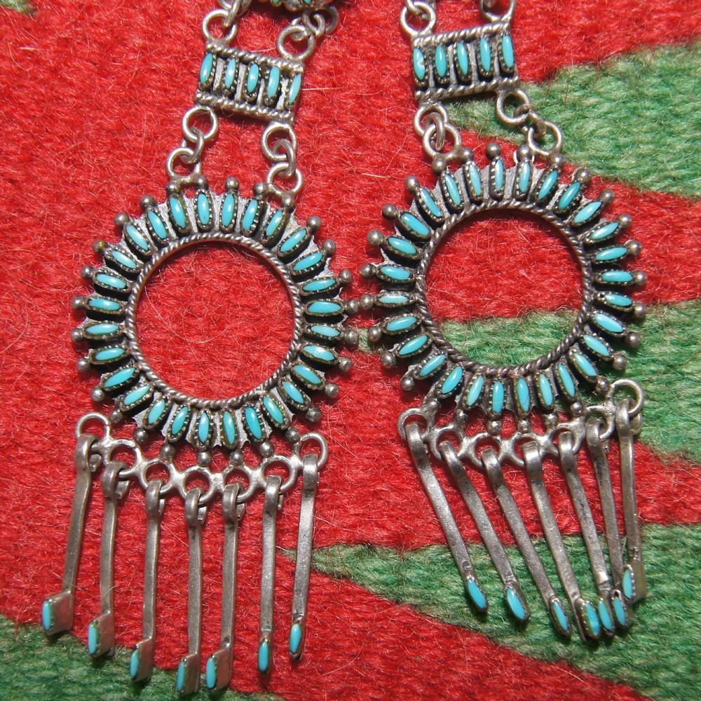 Vintage Zuni Needlepoint Turquoise Earrings Vintage Zuni Needlepoint Turquoise Earrings