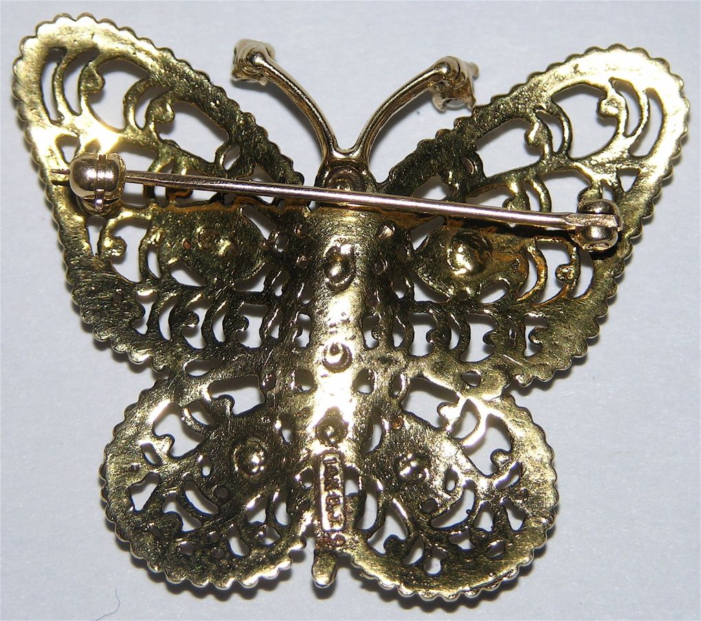 1950's Victorian Revival 14K Gold & Jewels Butterfly Brooch/Pin 1950's Victorian Revival 14K Gold & Jewels Butterfly Brooch/Pin