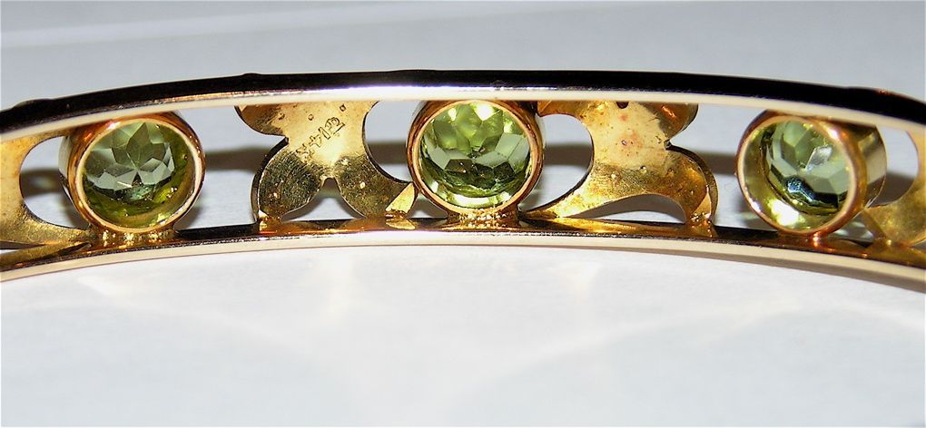 Extremely RARE Victorian-Art Nouveau 14K Gold & Peridot Bangle Bracelet Extremely RARE Victorian-Art Nouveau 14K Gold & Peridot Bangle Bracelet