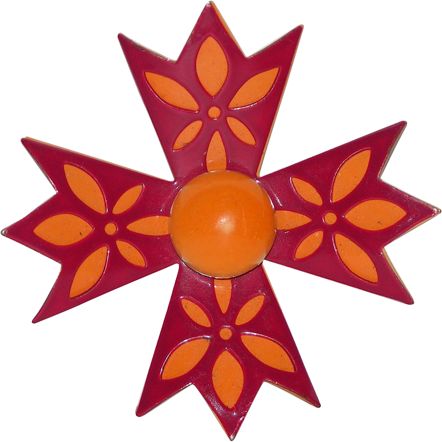 1960's Orange & Fuchsia Pink Enameled Metal Flower 3D Brooch 1960's Orange & Fuchsia Pink Enameled Metal Flower 3D Brooch