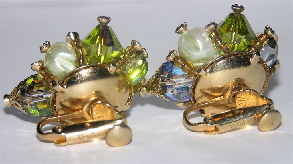Vendome 1960's Crystal, Baroque Pearl & Rhinestone Earrings Vendome 1960's Crystal, Baroque Pearl & Rhinestone Earrings