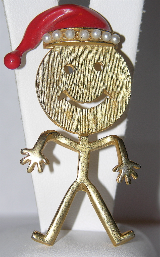 1970's Smiley Face Santa Stick Figure Christmas Pin 1970's Smiley Face Santa Stick Figure Christmas Pin