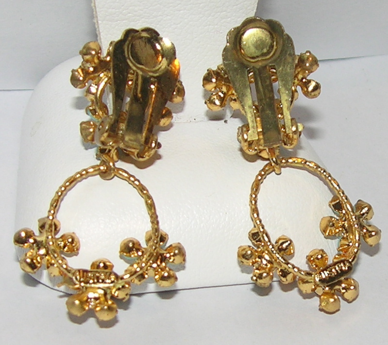 Austria Signed Flower Turquoise Glass, Olivine & Citrine Rhinestone Drop Earrings Austria Signed Flower Turquoise Glass, Olivine & Citrine Rhinestone Drop Earrings