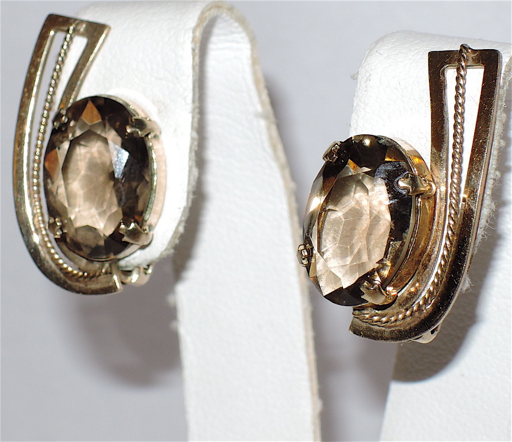 Topaz Faceted Glass & 12K Gold Filled Earrings ~ Vintage 1960s Topaz Faceted Glass & 12K Gold Filled Earrings ~ Vintage 1960s