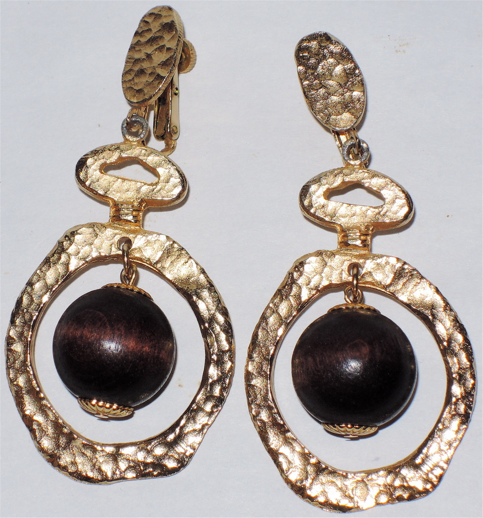 Vendome 1967 Bolder Than Gold Wood Bead Drop Earrings Vendome 1967 Bolder Than Gold Wood Bead Drop Earrings