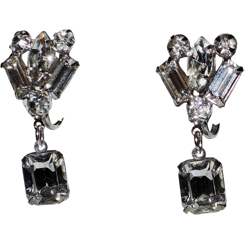 1950's Rhinestone Baguette Drop Earrings ~ Pristine! 1950's Rhinestone Baguette Drop Earrings ~ Pristine!