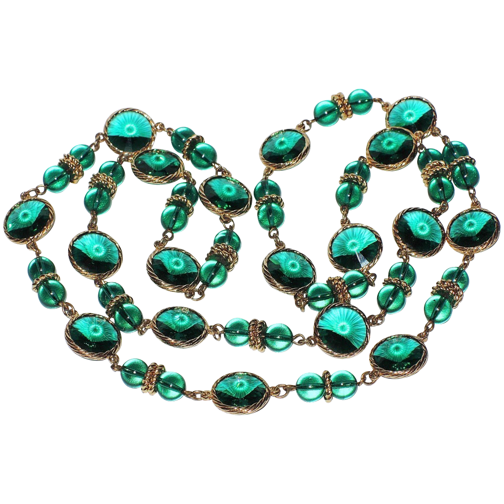 RARE Swarovski Emerald Green Rivoli Crystal Sautoir Necklace ~ 34" RARE Swarovski Emerald Green Rivoli Crystal Sautoir Necklace ~ 34"