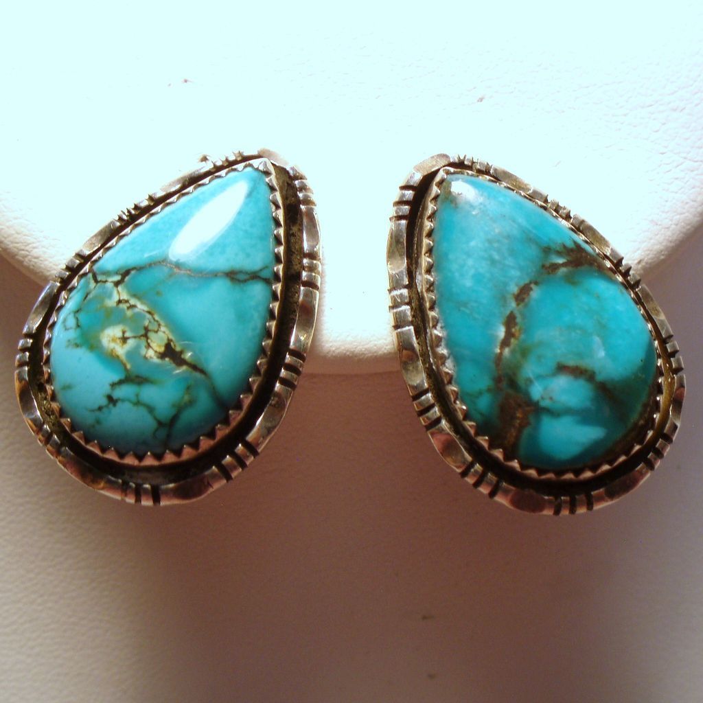 Vintage Native American Navajo Turquoise Sterling Earrings Signed Claw ...