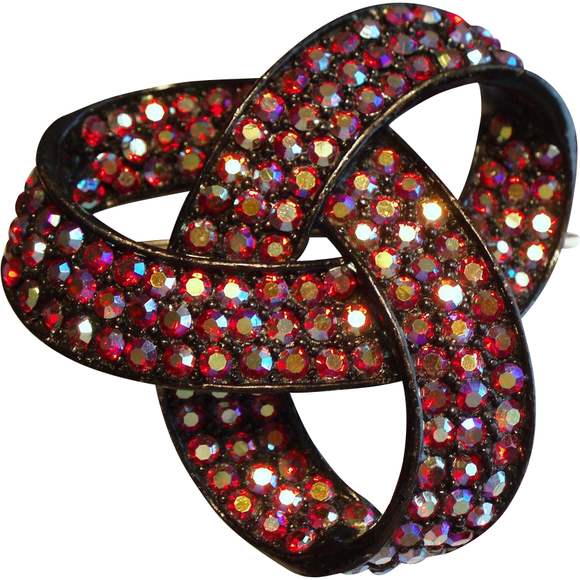 Vintage Weiss Red Aurora Borealis Rhinestone Japanned Bow Brooch Vintage Weiss Red Aurora Borealis Rhinestone Japanned Bow Brooch