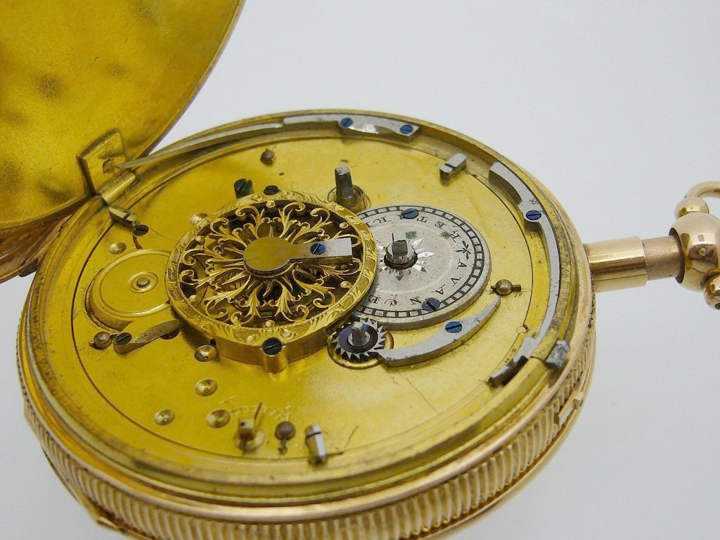 Antique 18K Gold Skeletonized Quarter Repeater Fusee Pocket Watch from
