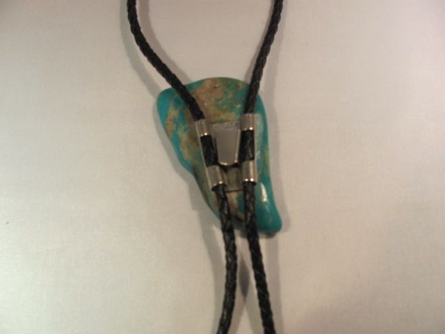 Vintage Quartz Turquoise Bolo Tie With Silver Tone Tips Vintage Quartz Turquoise Bolo Tie With Silver Tone Tips