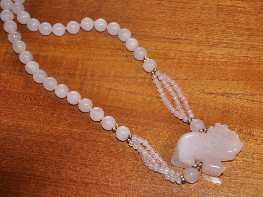 Pink Quartz Carved Elephant Necklace Quality and Stunning Pink Quartz Carved Elephant Necklace Quality and Stunning