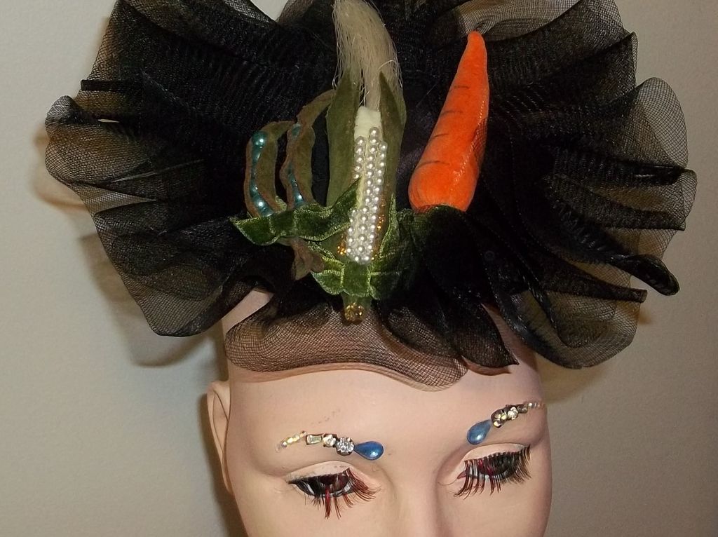 Vintage Fascinator Hat Summer Vegetables Rhinestones Jewels Outrageous and Fun Collector's Estate Vintage Fascinator Hat Summer Vegetables Rhinestones Jewels Outrageous and Fun Collector's Estate