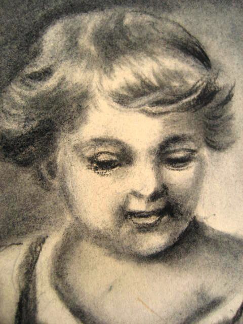 Antique Folk Art Primitive Boy & Cat Farm Barn Charcoal Drawing Art Antique Folk Art Primitive Boy & Cat Farm Barn Charcoal Drawing Art