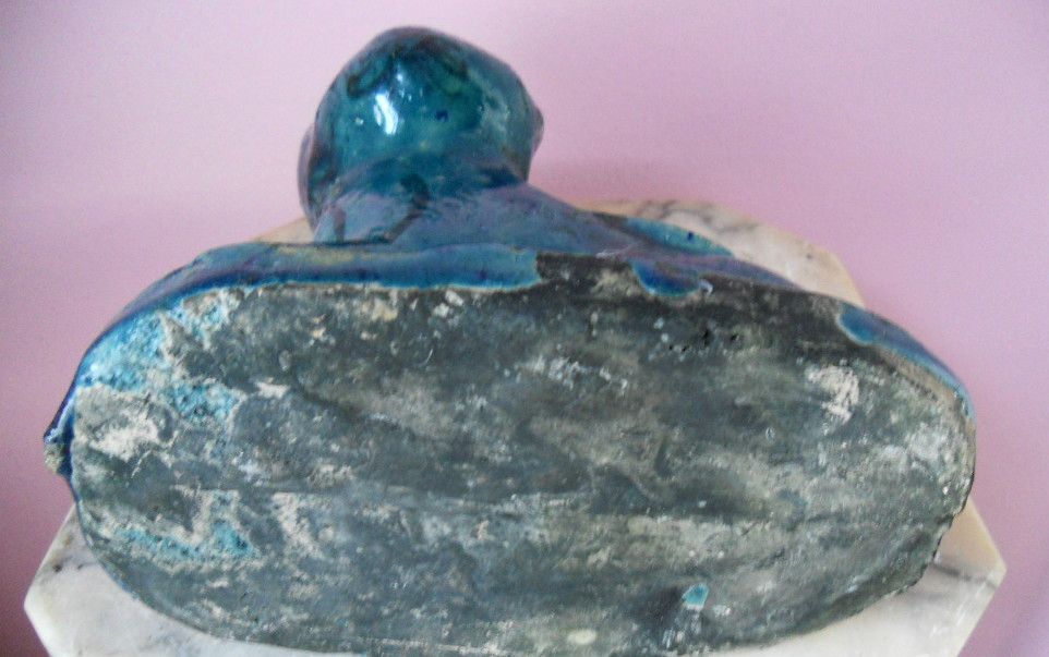 Antique Persian Islamic Pottery Cat w Egyptian Faience Blue Glaze Antique Persian Islamic Pottery Cat w Egyptian Faience Blue Glaze