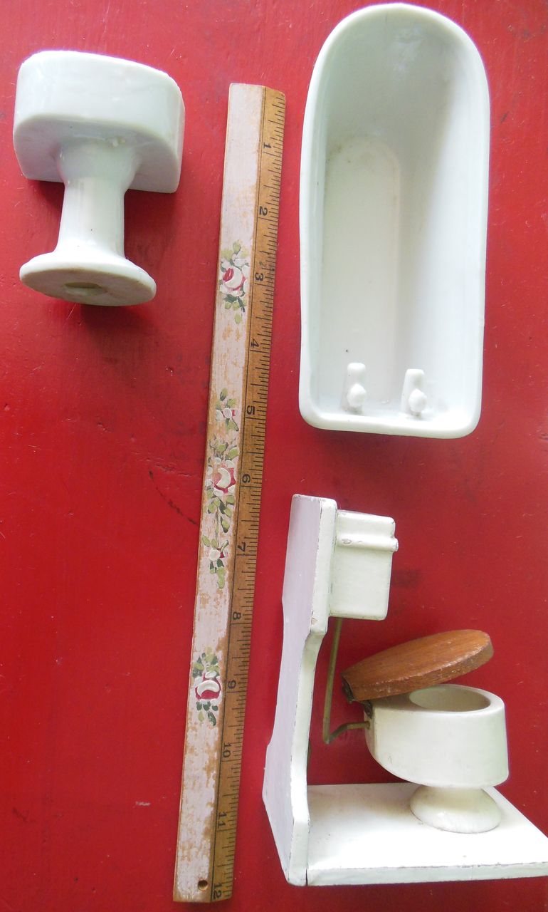 Antique Dollhouse Miniature Bathroom Toilet Sink Bathtub Furniture Antique Dollhouse Miniature Bathroom Toilet Sink Bathtub Furniture