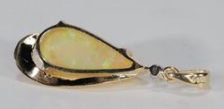 Fine Estate 14K Gold Diamond Solid Yellow Crystal Opal Pendant Fine Estate 14K Gold Diamond Solid Yellow Crystal Opal Pendant