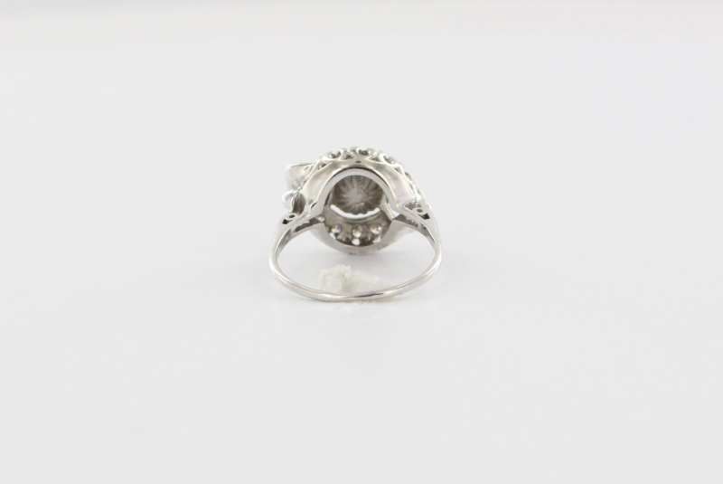 Art Deco 14K White Gold Cultured Pearl Diamond Cocktail Engagement Ring Art Deco 14K White Gold Cultured Pearl Diamond Cocktail Engagement Ring