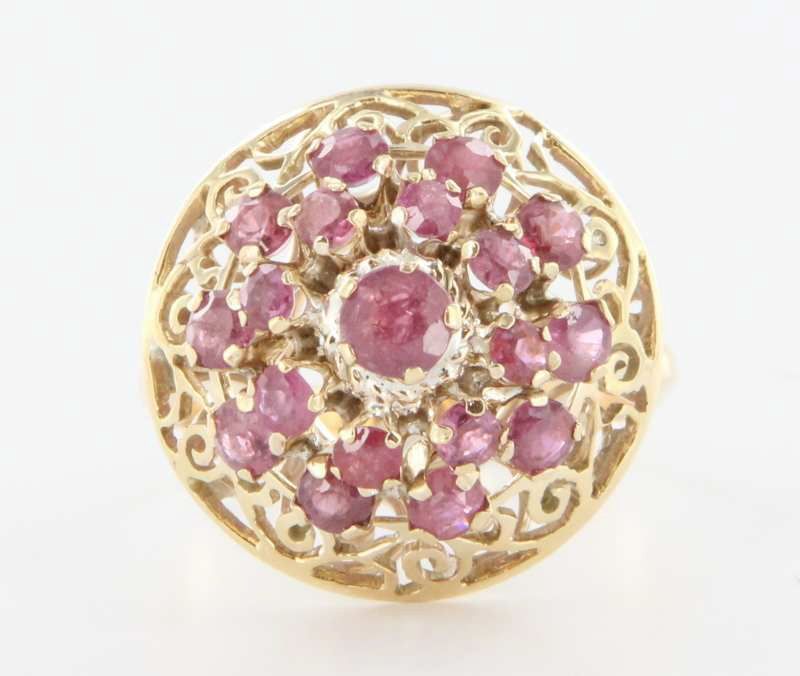 Art Nouveau 14K Yellow Gold Ruby Ballerina Ring Cocktail Cluster Estate Jewelry Art Nouveau 14K Yellow Gold Ruby Ballerina Ring Cocktail Cluster Estate Jewelry