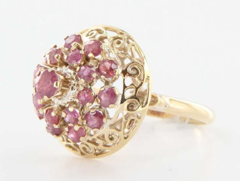 Art Nouveau 14K Yellow Gold Ruby Ballerina Ring Cocktail Cluster Estate Jewelry Art Nouveau 14K Yellow Gold Ruby Ballerina Ring Cocktail Cluster Estate Jewelry