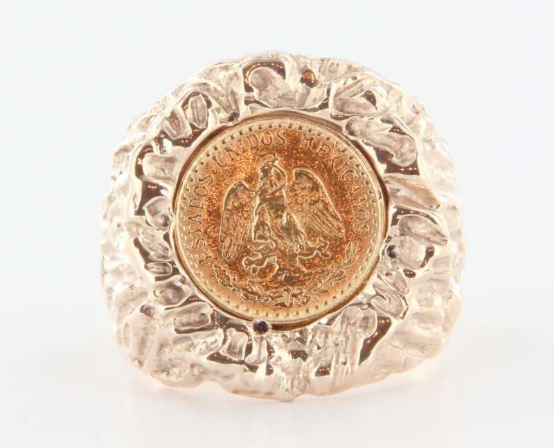 Vintage 22K Dos Pesos 1945 Gold Coin 14K Gold Pinkie Ring Fine Estate Jewelry Vintage 22K Dos Pesos 1945 Gold Coin 14K Gold Pinkie Ring Fine Estate Jewelry
