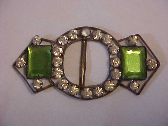 Czechoslovakia Rhinestone Belt Buckle Green Clear Czechoslovakia Rhinestone Belt Buckle Green Clear