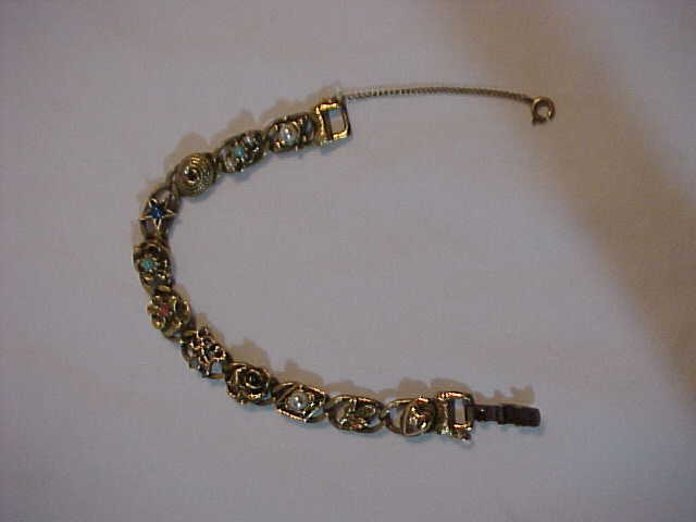 Goldette Link Bracelet Heart Leaf Flower Star Pearl Coral Rhinestone Goldette Link Bracelet Heart Leaf Flower Star Pearl Coral Rhinestone