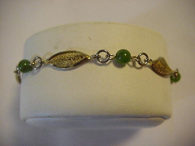 Karen Lynn Bracelet 12K GF Jade & Filigree Leave Links Karen Lynn Bracelet 12K GF Jade & Filigree Leave Links