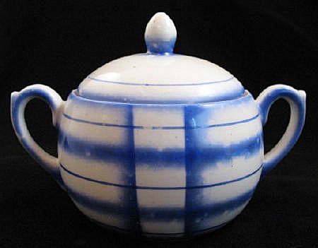 Retro Blue Plaid Sugar Bowl Erphila Czech Retro Blue Plaid Sugar Bowl Erphila Czech