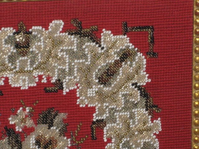 Gorgeous 1800's Antique Victorian Framed Beadwork Needlepoint Picture Gorgeous 1800's Antique Victorian Framed Beadwork Needlepoint Picture