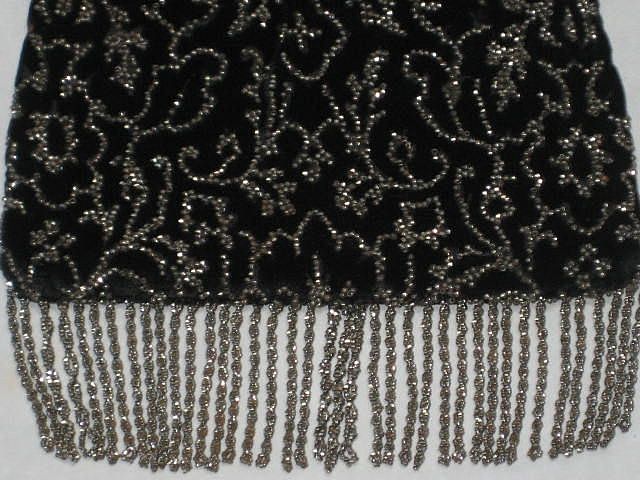 Outstanding 1920's Black Velvet & Steel Beaded Purse with Steel Beaded Fringe Outstanding 1920's Black Velvet & Steel Beaded Purse with Steel Beaded Fringe