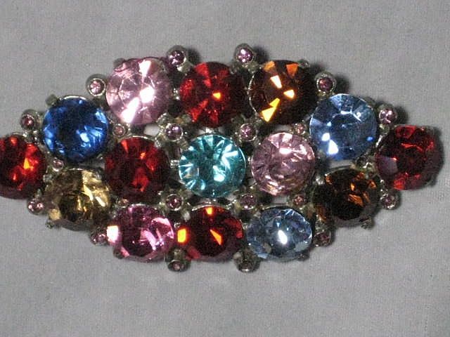 Stunning Large Vintage Multi-Color Cut Crystal Rhinestone Brooch Stunning Large Vintage Multi-Color Cut Crystal Rhinestone Brooch