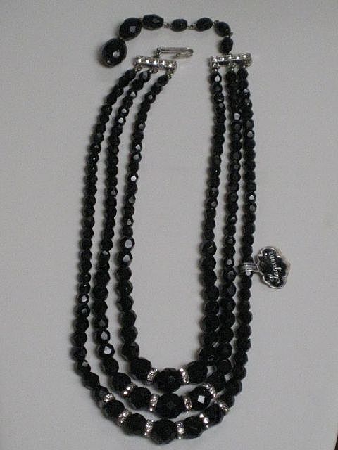 Vintage 3 Strand Laguna Black Cut Crystal Necklace with Rhinestone Roundels-Original Tag Vintage 3 Strand Laguna Black Cut Crystal Necklace with Rhinestone Roundels-Original Tag