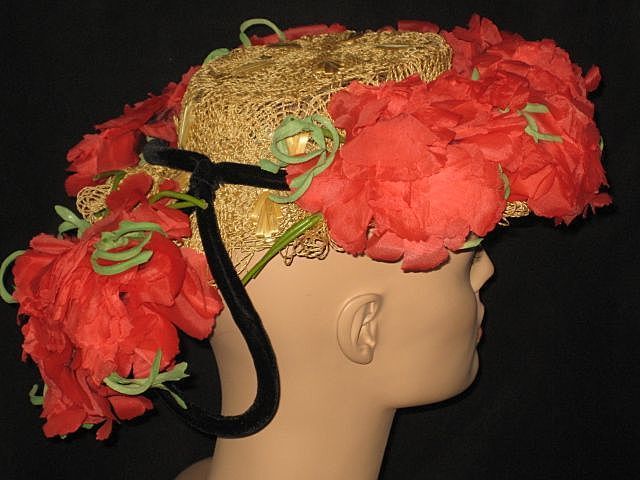 Unusual 30's-40's Delle Donne Raffia Straw Hat w/Organdy Poppies & Back Velvet Ring w/Poppies Unusual 30's-40's Delle Donne Raffia Straw Hat w/Organdy Poppies & Back Velvet Ring w/Poppies