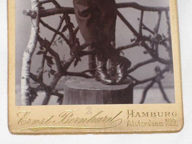 2 Antique Victorian Small Cabinet Cards-Each with One Young Boy on Tree Trunk-Hamburg, Germany 2 Antique Victorian Small Cabinet Cards-Each with One Young Boy on Tree Trunk-Hamburg, Germany